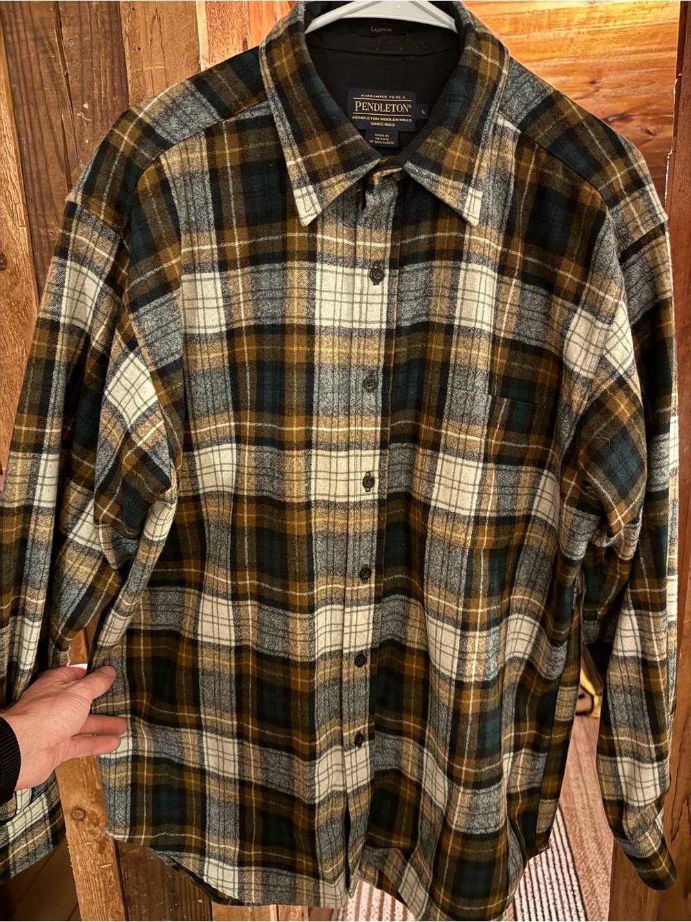 Pendleton Olive, Blue & Cream Plaid Wool Shirt Jacket